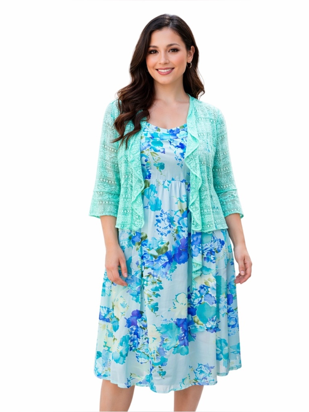 NWT Madison Leigh Aqua Blue Floral Midi Dress